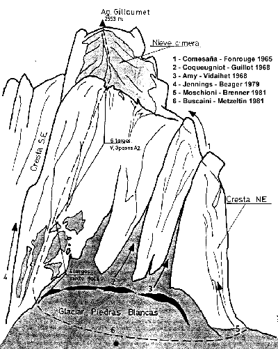 Aguja Guillaumet, rutas de la cara este